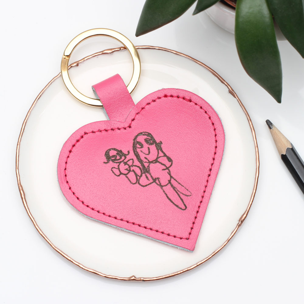 Your Child's Drawing Leather Heart Keyring