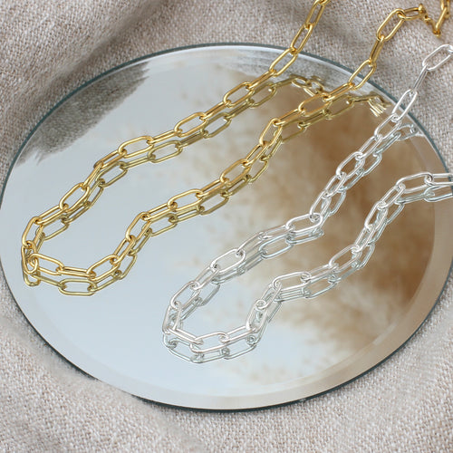 18ct Gold Plated or Sterling Silver Rectangle Chain Necklace