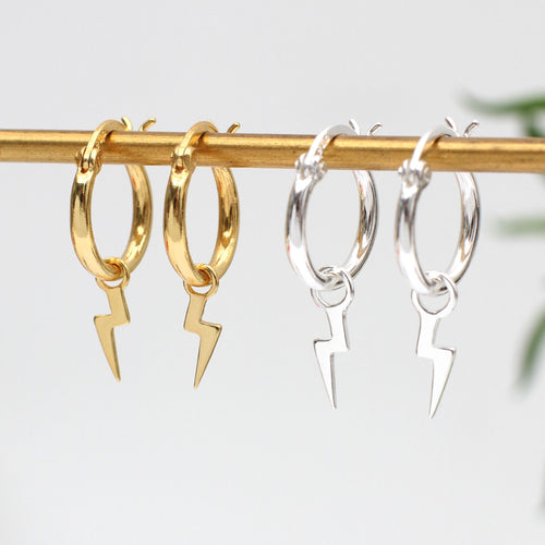 18ct Gold Plated Or Silver Lightning Hoop Earrings