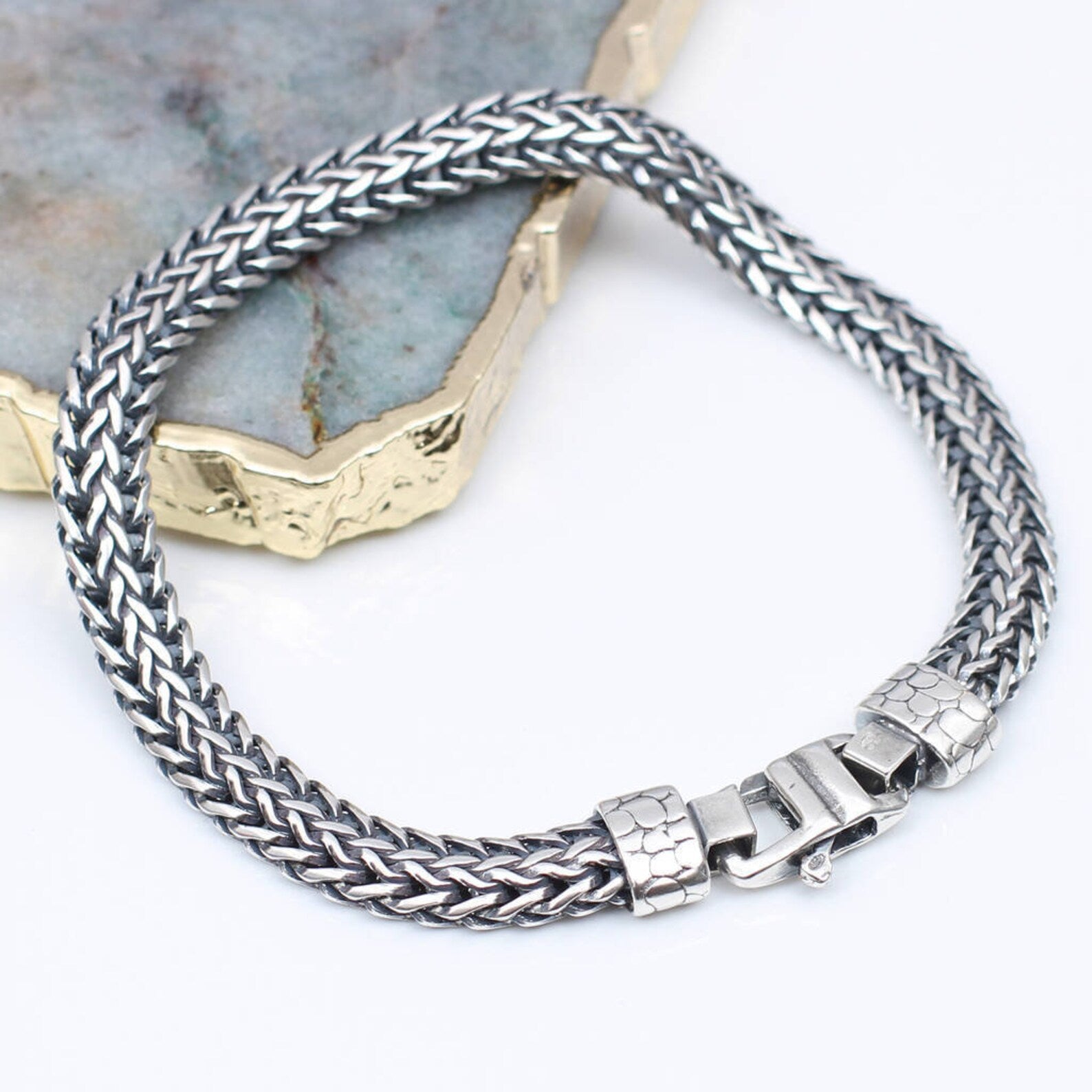 Men's Heavy Silver Herringbone Bracelet