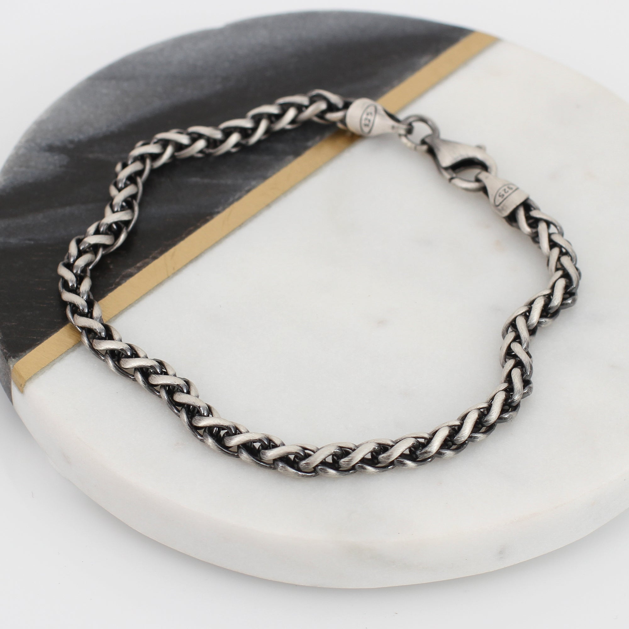 Heavy Sterling Silver Detailed Wheat Chain Necklace