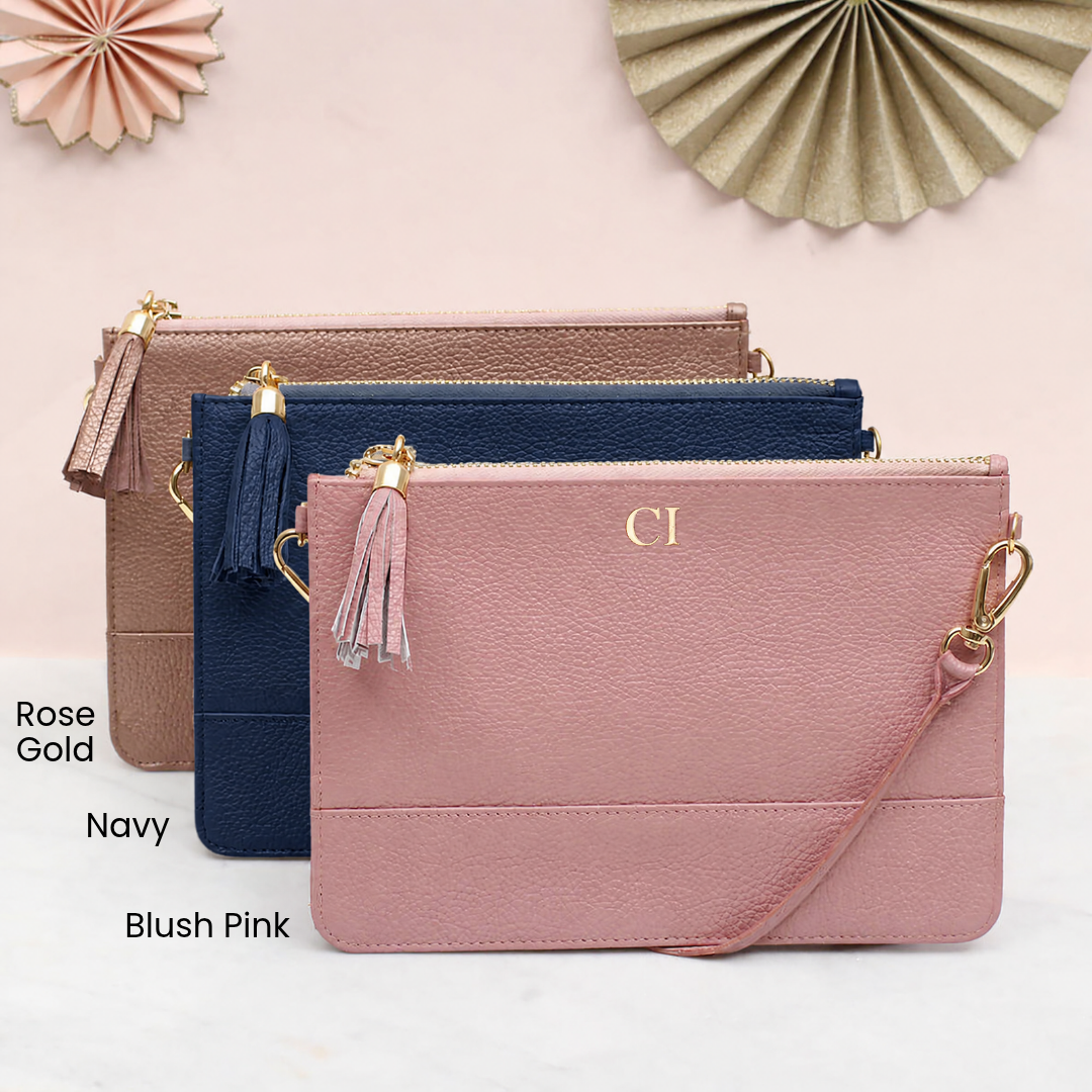 Personalised Leather Clutch Or Shoulder Bag