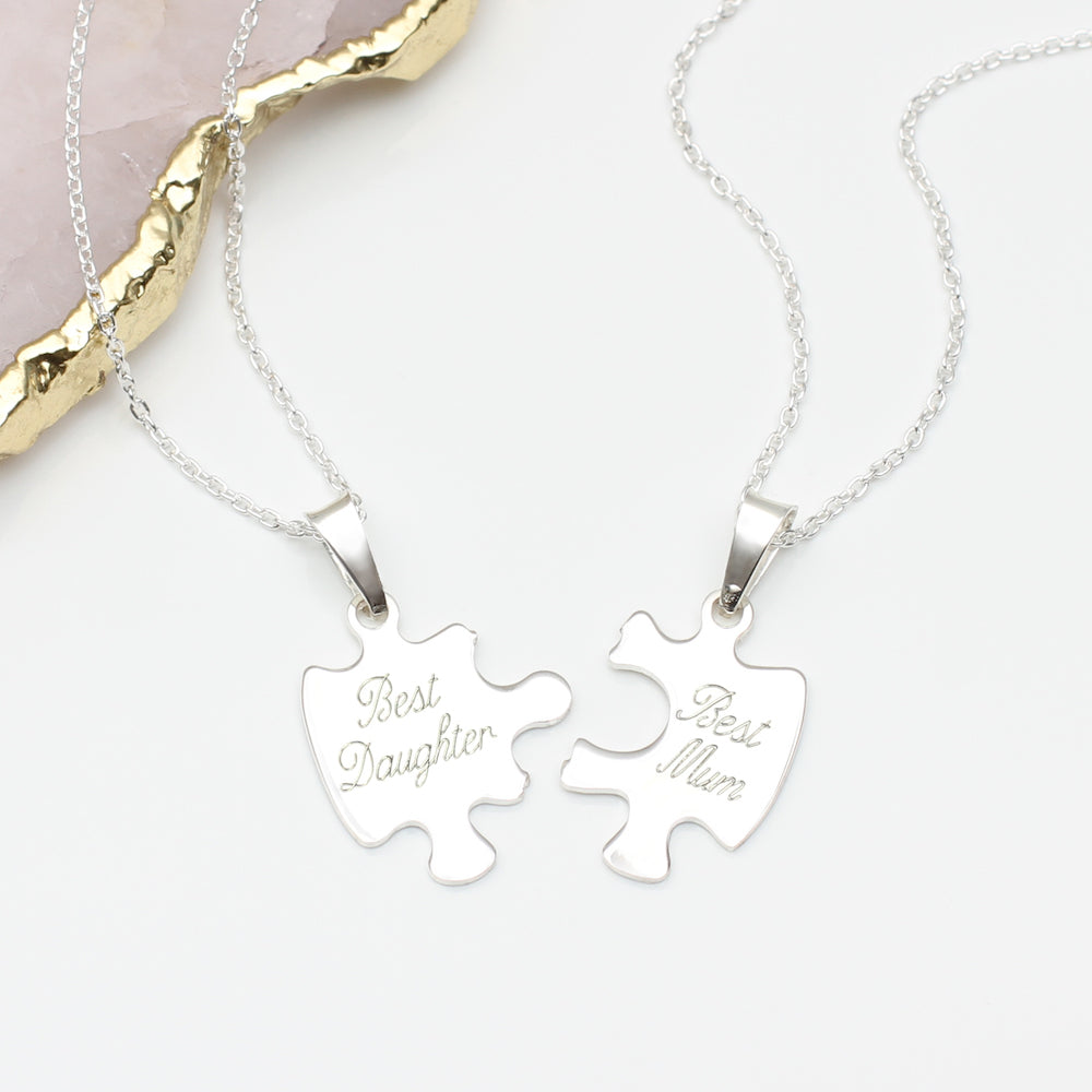 Personalised Sterling Silver Jigsaw Piece Necklace Set