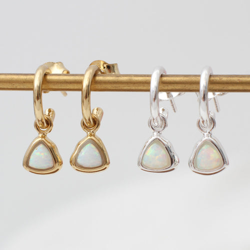 18ct Gold Plated Or Sterling Silver Opal Charm Hoop Earrings
