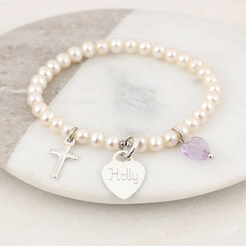 Girl's Personalised Silver Christening Pearl Bracelet