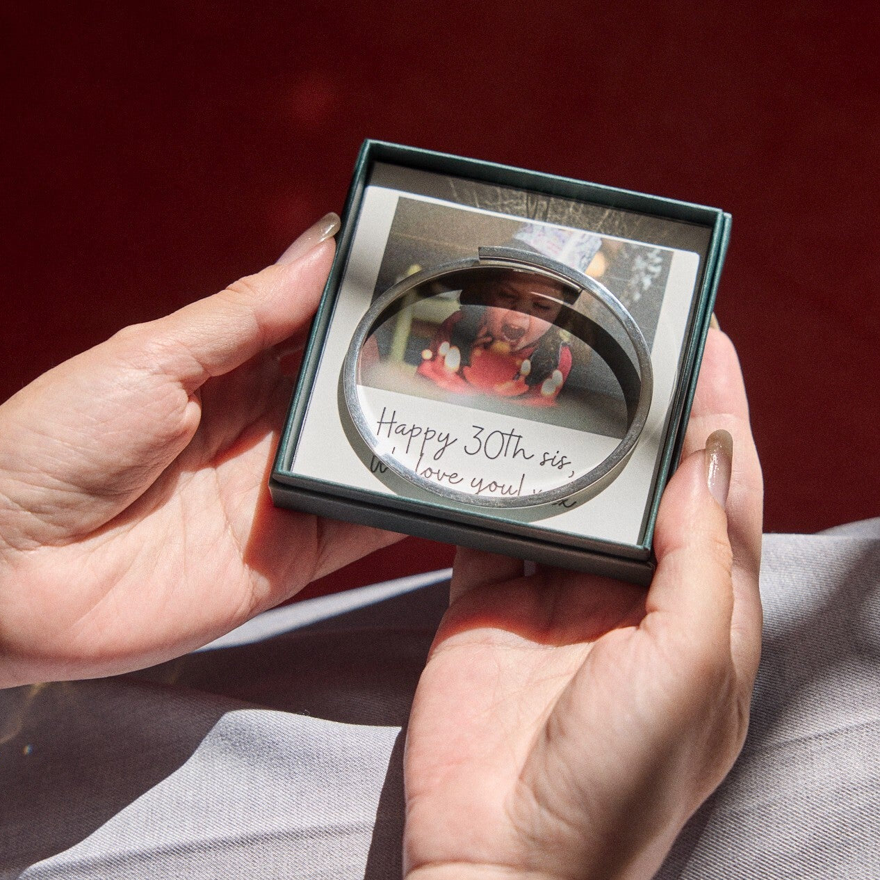 Personalised Sterling Silver Or Gold Bangle With Photobox