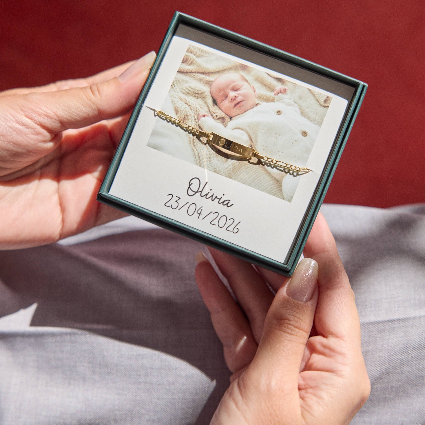 Personalised 9ct Gold Christening Bracelet With Photobox