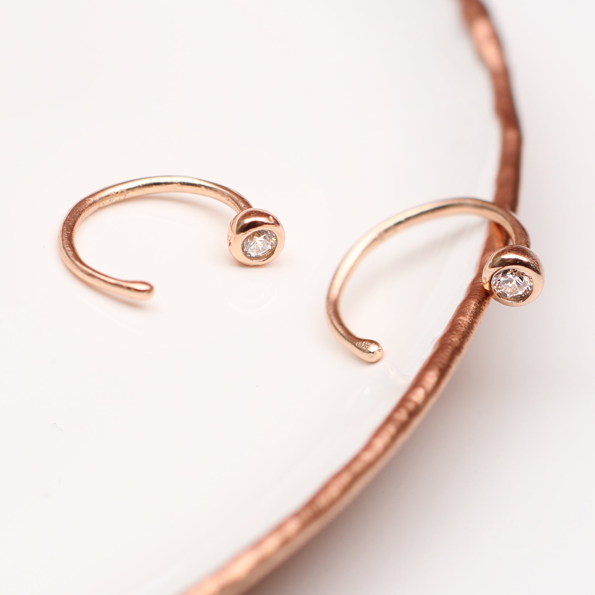 18ct Gold Plated or Sterling Silver Cubic Zirconia Pull Through Mini Hoop Earrings