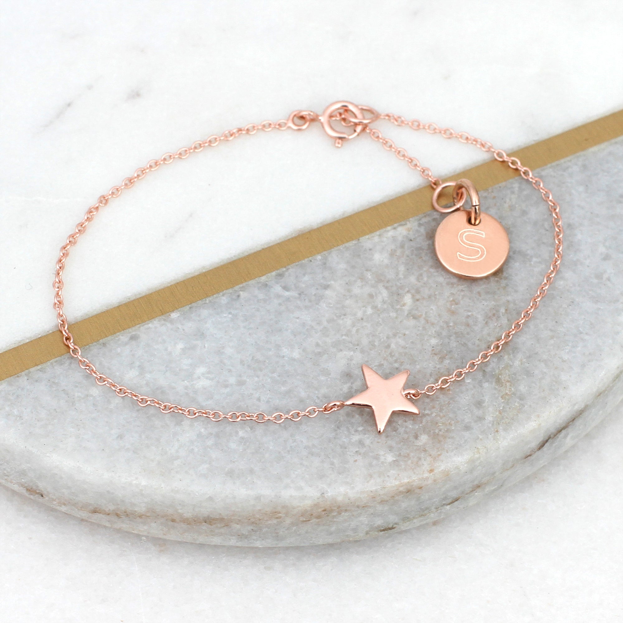 18ct Rose Gold Plated Personalised Star Bracelet