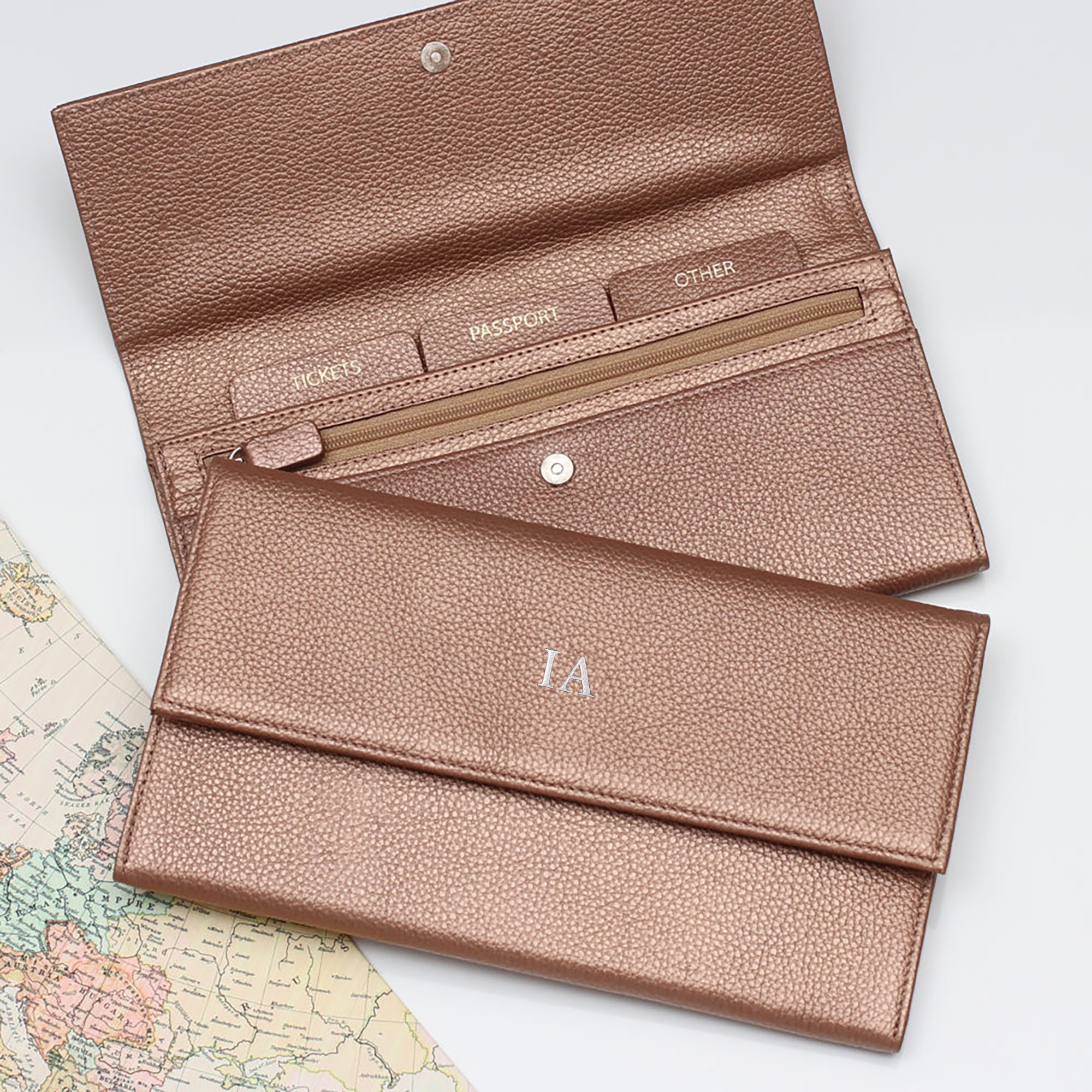 Luxury Leather Monogrammed Travel Document Wallet