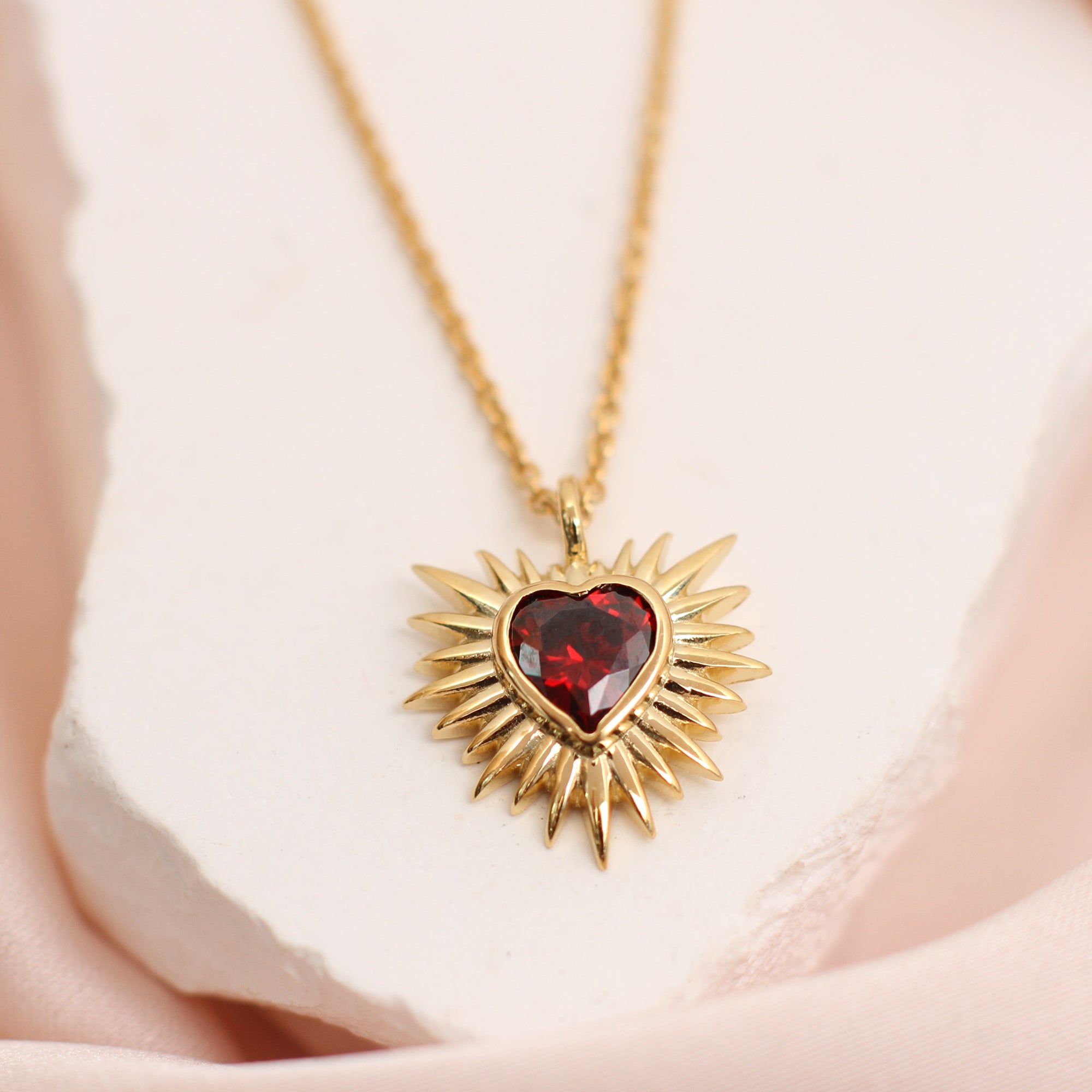 Personalised Gold & Red Sacred Heart Necklace & Earrings Set