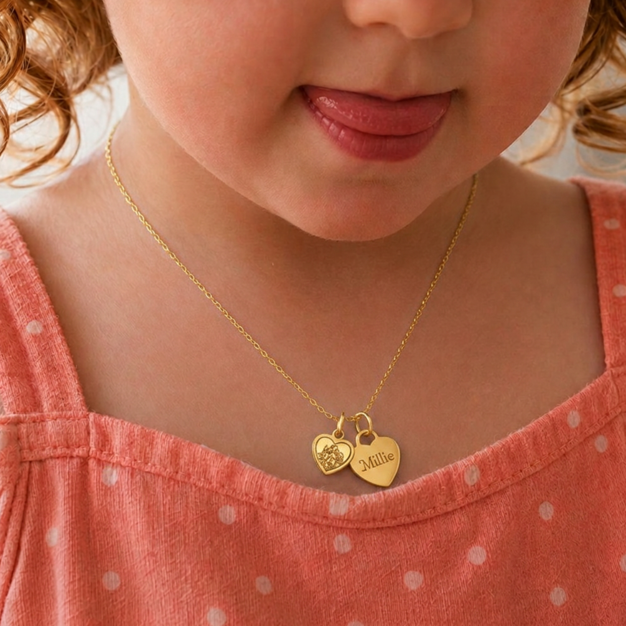 Personalised Gold St Christopher Double Heart Charm Necklace