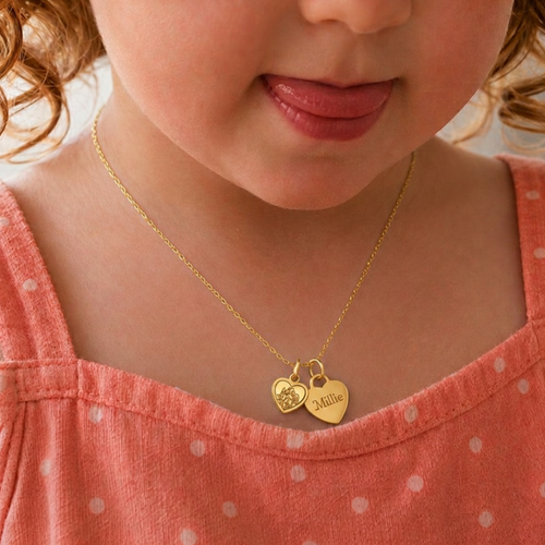 Personalised Gold St Christopher Double Heart Charm Necklace