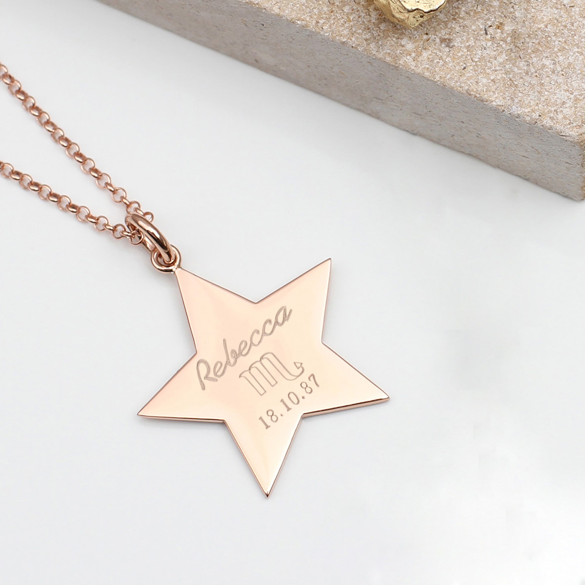 Personalised 18ct Rose Gold Plated Zodiac Star Pendant