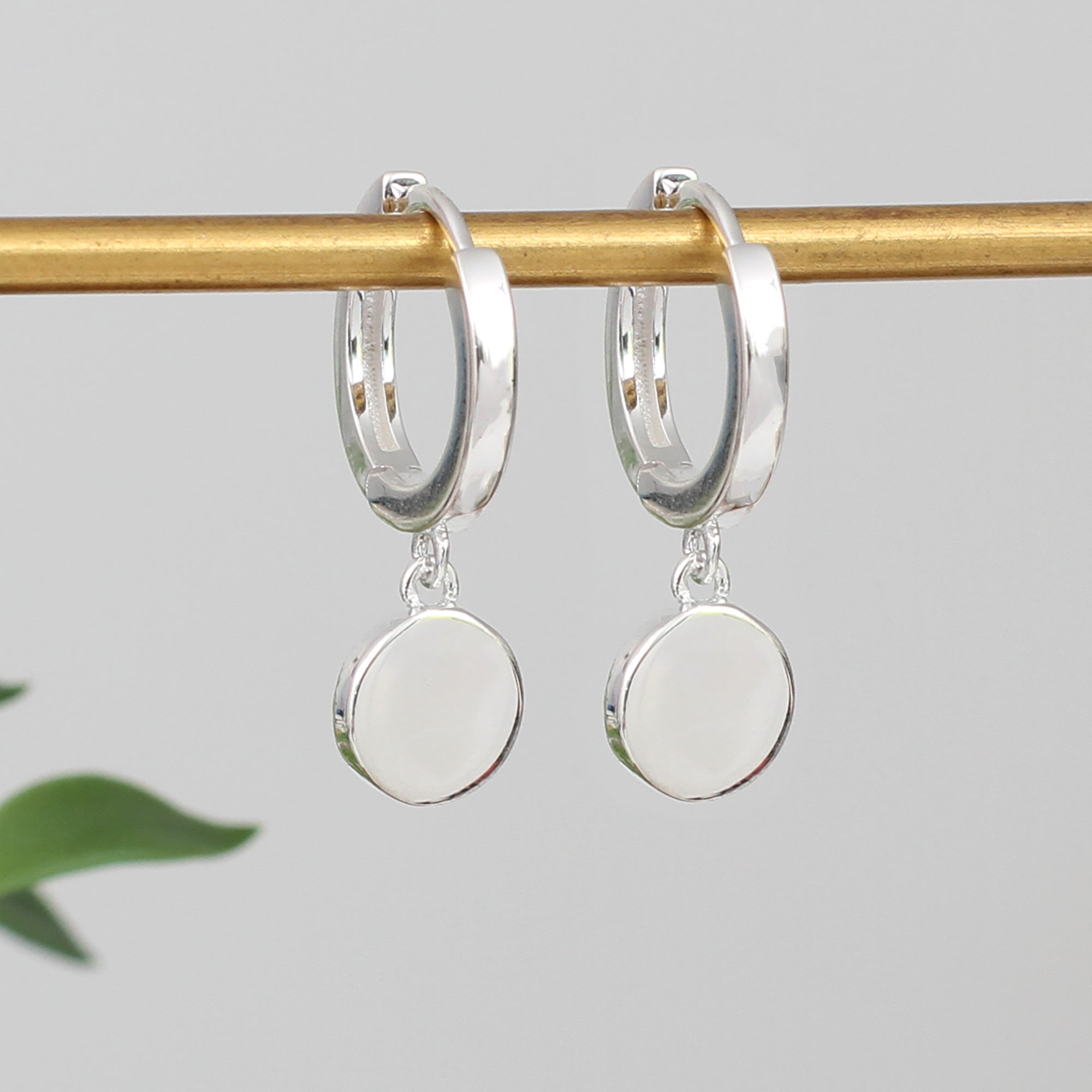 Sterling Silver Disc Huggie Hoop Earrings