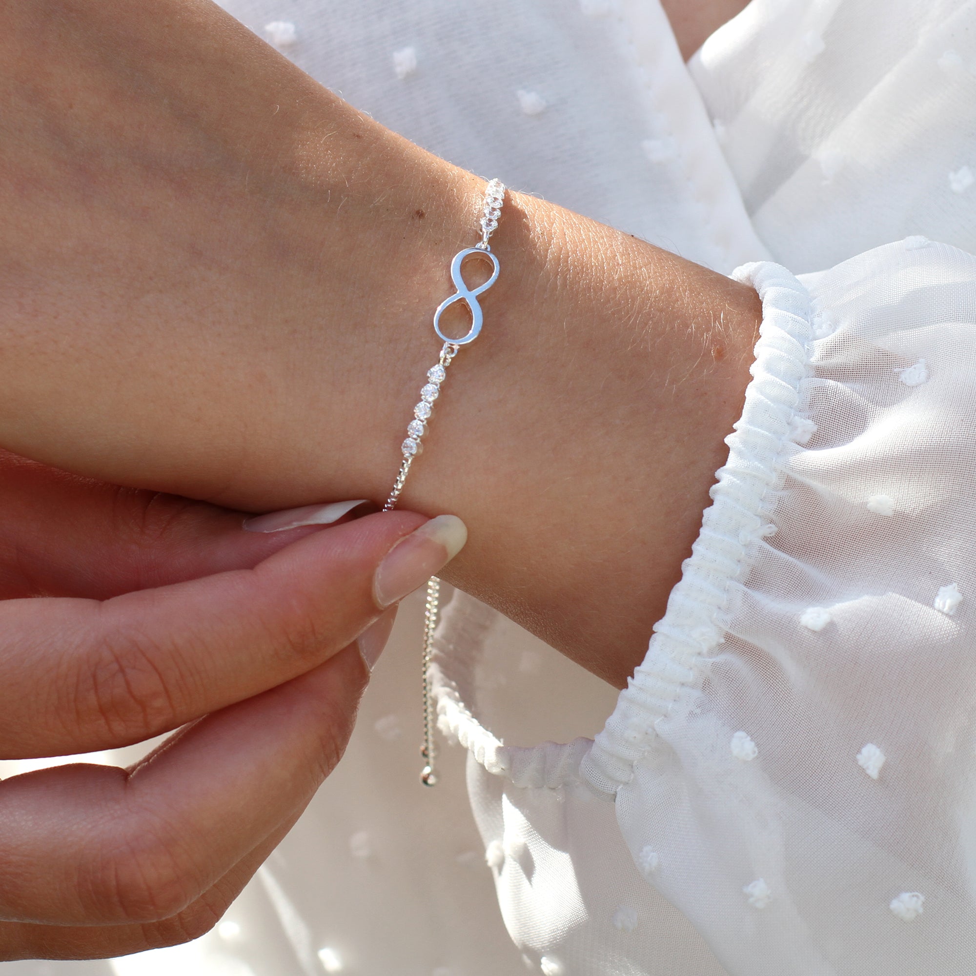 Sterling Silver And Crystal Infinity Slider Bracelet