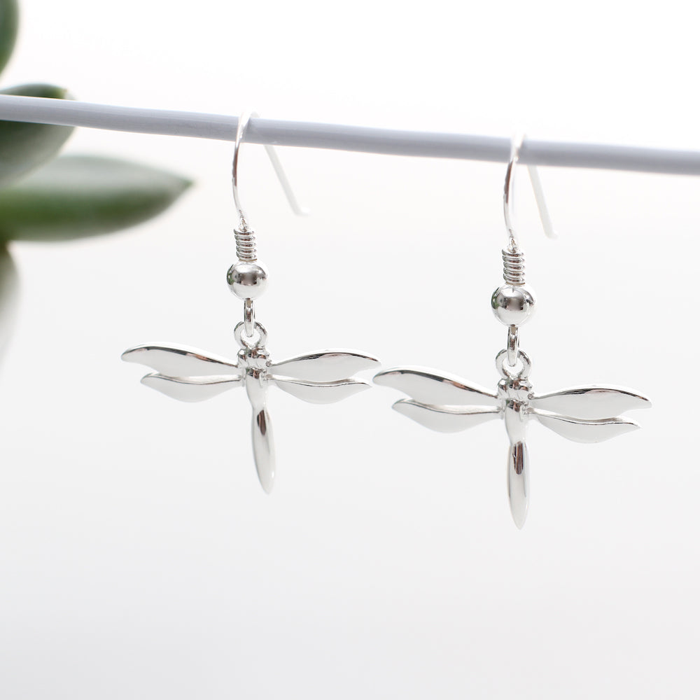 Sterling Silver Dragonfly Hook Earrings