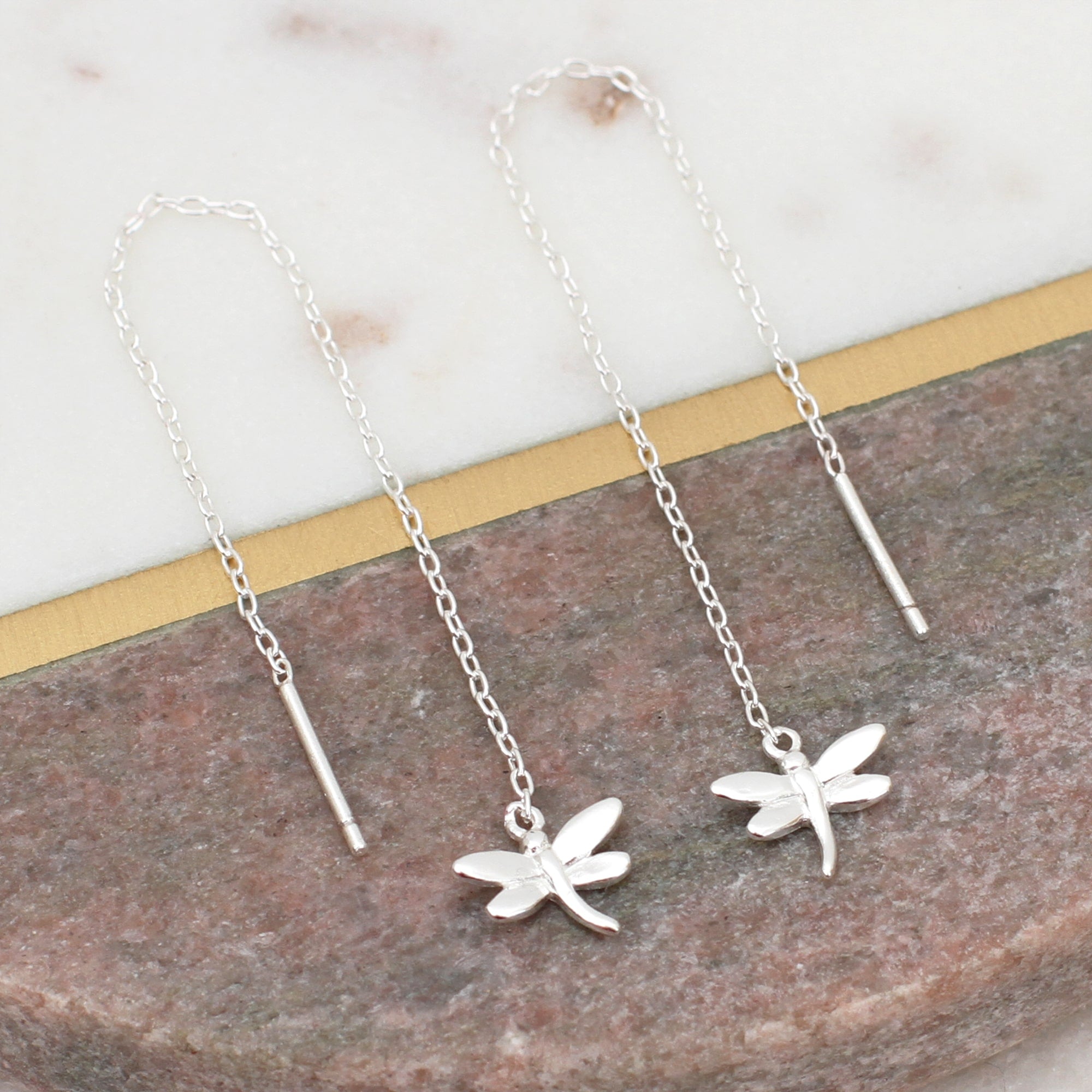 Sterling Silver Pull Through Dragonfly Earrings