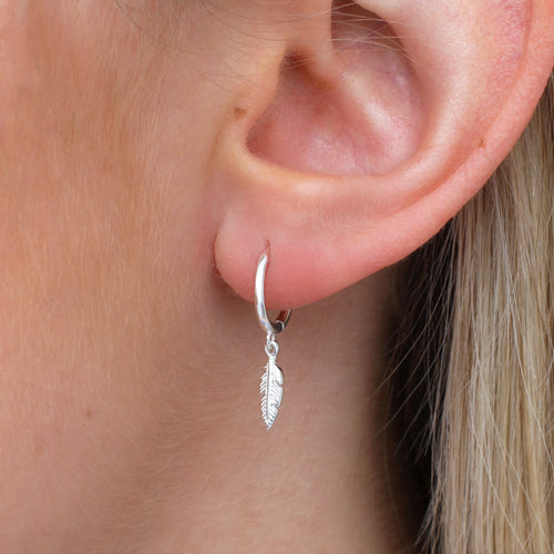 18ct Gold Plated Or Silver Huggie Hoop Feather Earrings