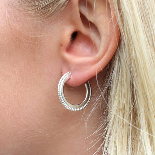 18ct Gold Plated Or Sterling Silver Flat Bead Hoop Earrings