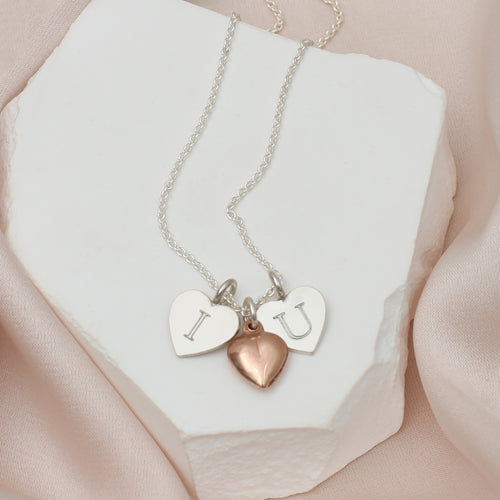 Sterling Silver and Rose Gold ‘I Love You’ Heart Charm Necklace