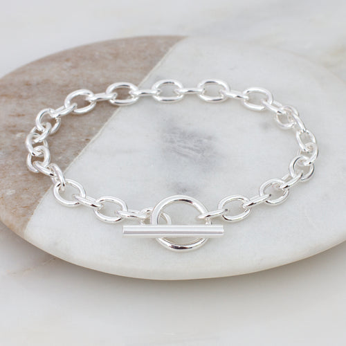 Sterling Silver or 18ct Gold Plated Chain T Bar Bracelet