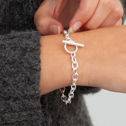 Sterling Silver or 18ct Gold Plated Chain T Bar Bracelet