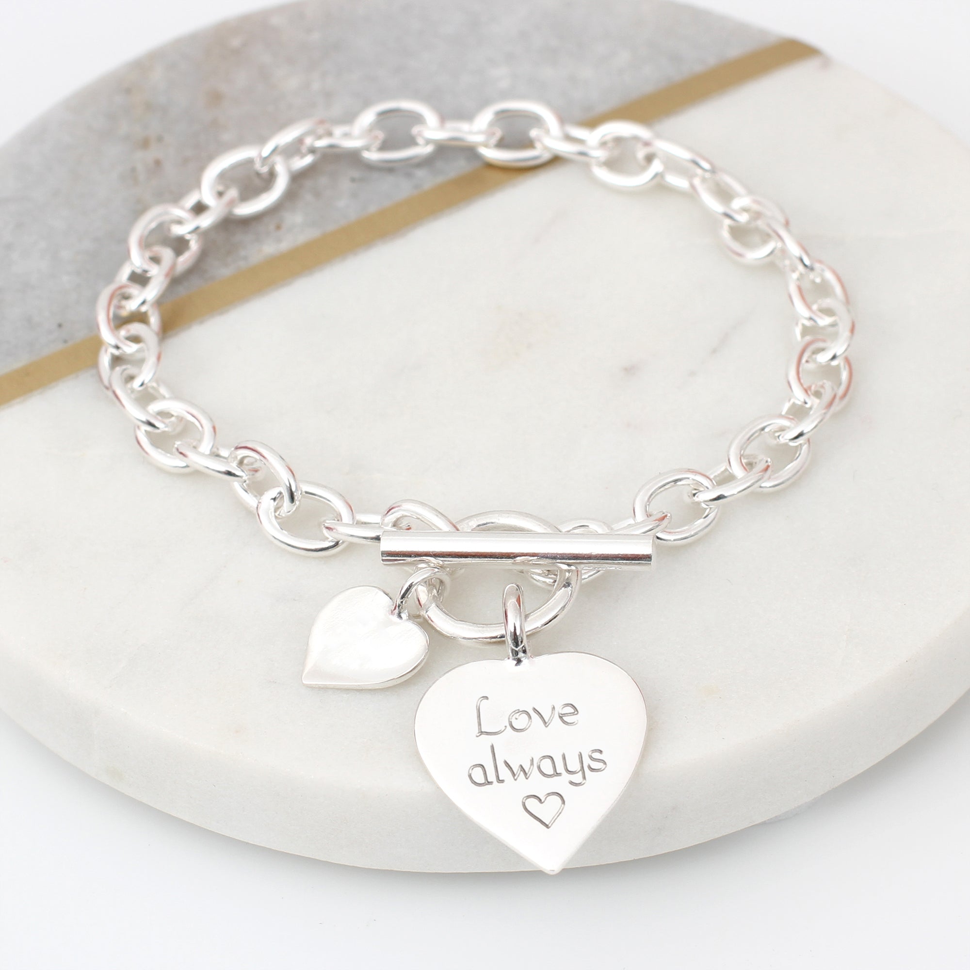 Personalised Solid Sterling Silver Heart Bracelet