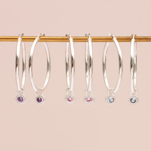 18ct Gold Plated Or Silver Birthstone Hoop Earrings