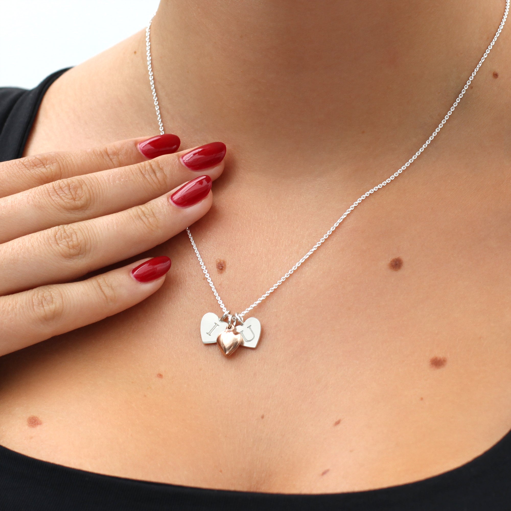 Sterling Silver and Rose Gold ‘I Love You’ Heart Charm Necklace