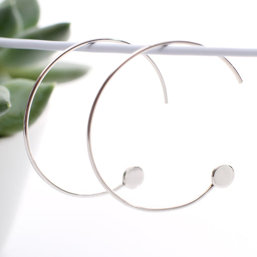 Contemporary Sterling Silver Pull Through Hoop Earrings
