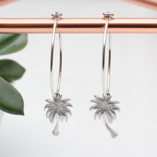 Sterling Silver Palm Tree Hoop Earrings