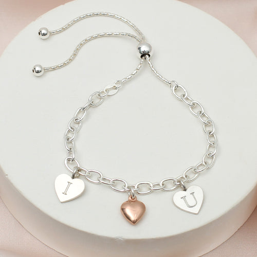 Sterling Silver and Rose Gold ‘I Love You’ Heart Charm Bracelet