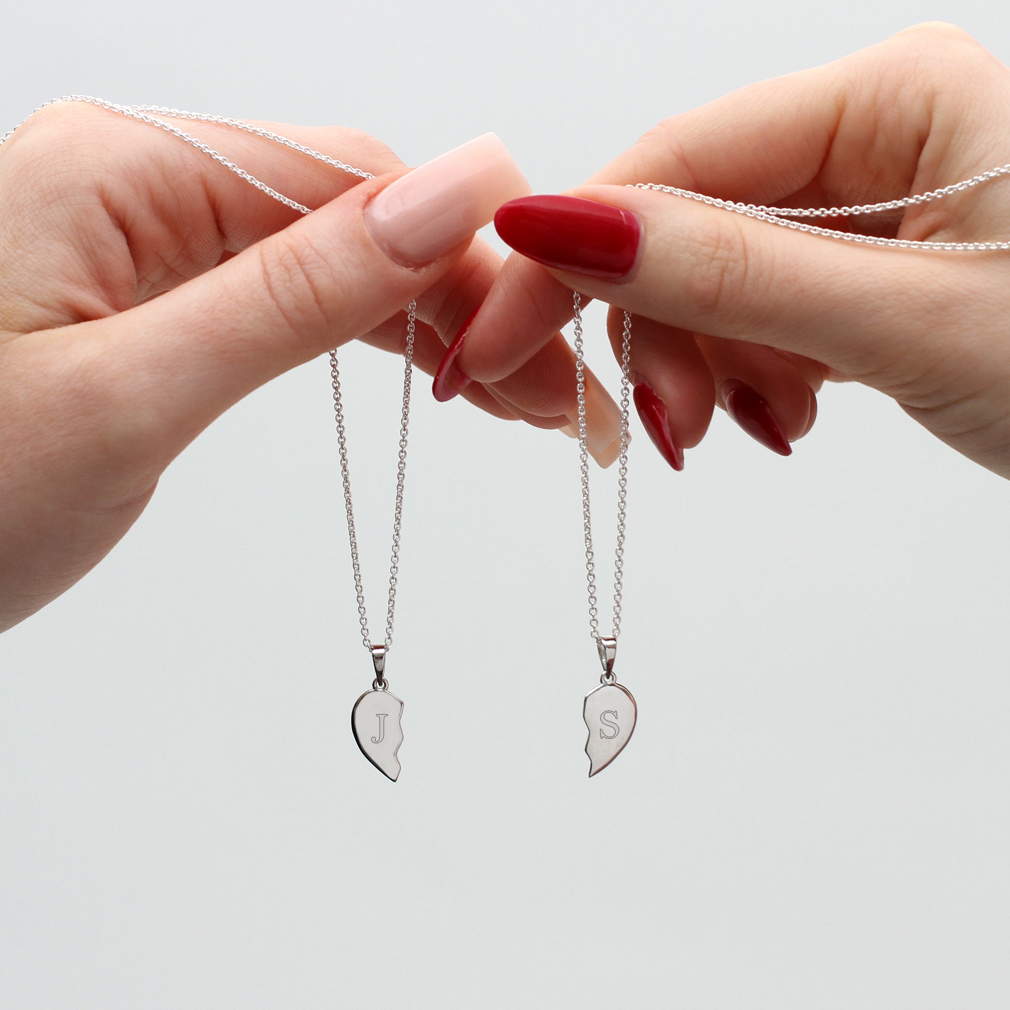 Personalised Sterling Silver Split Heart Friendship Necklace Set