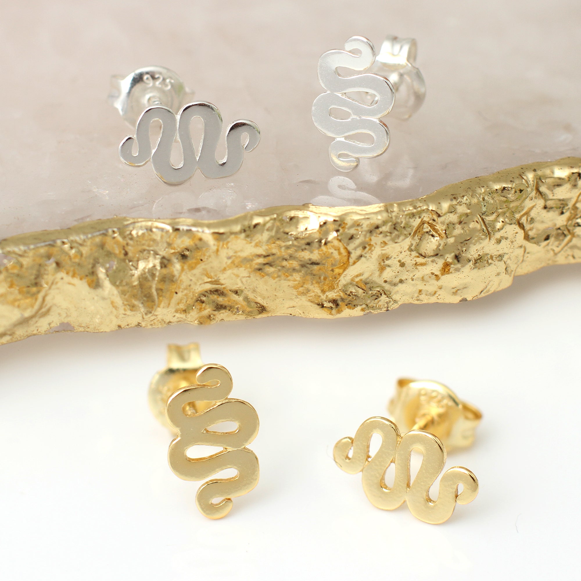 18ct Gold Plated Or Sterling Silver Snake Stud Earrings