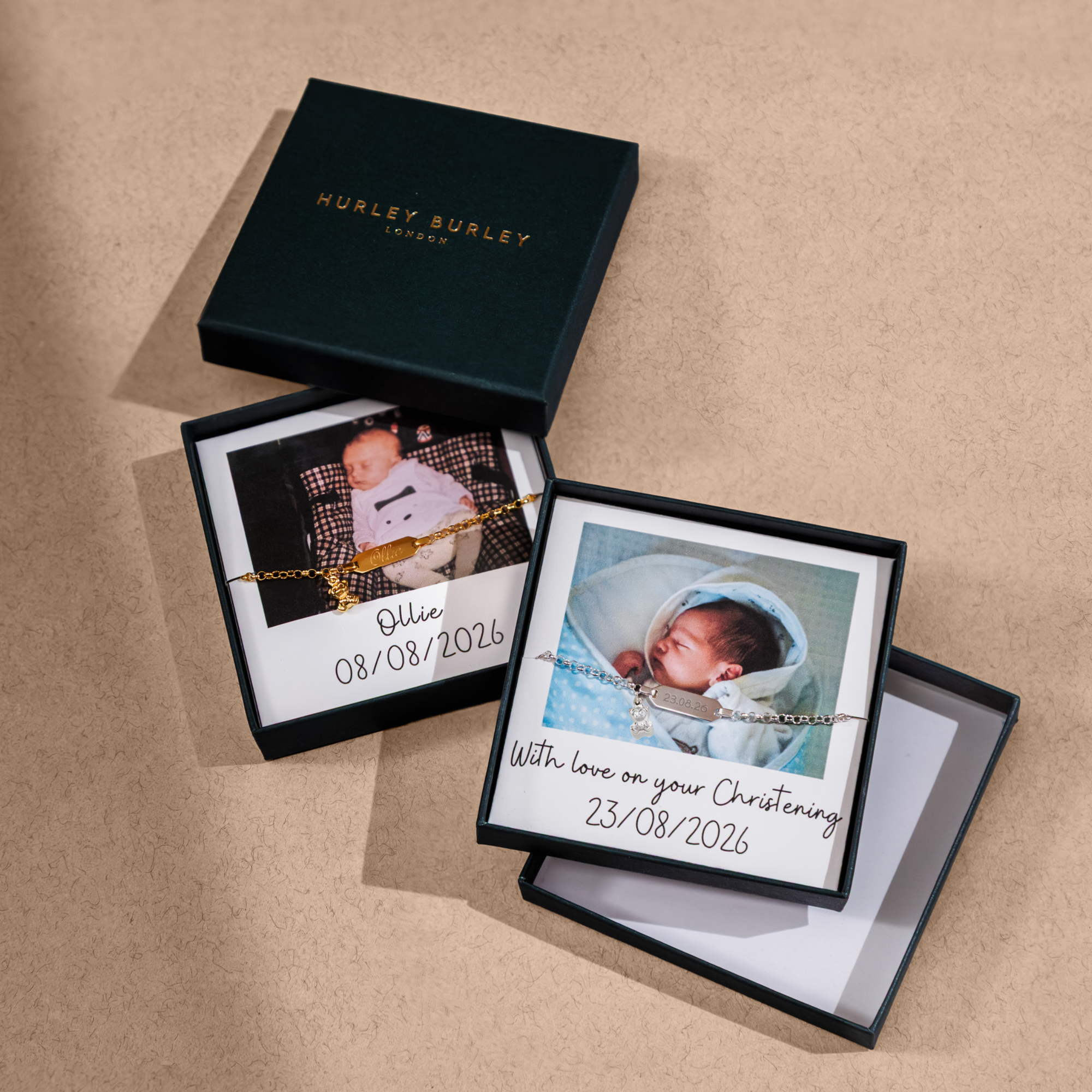 Baby's Personalised Sterling Silver Christening Bracelet with Photobox