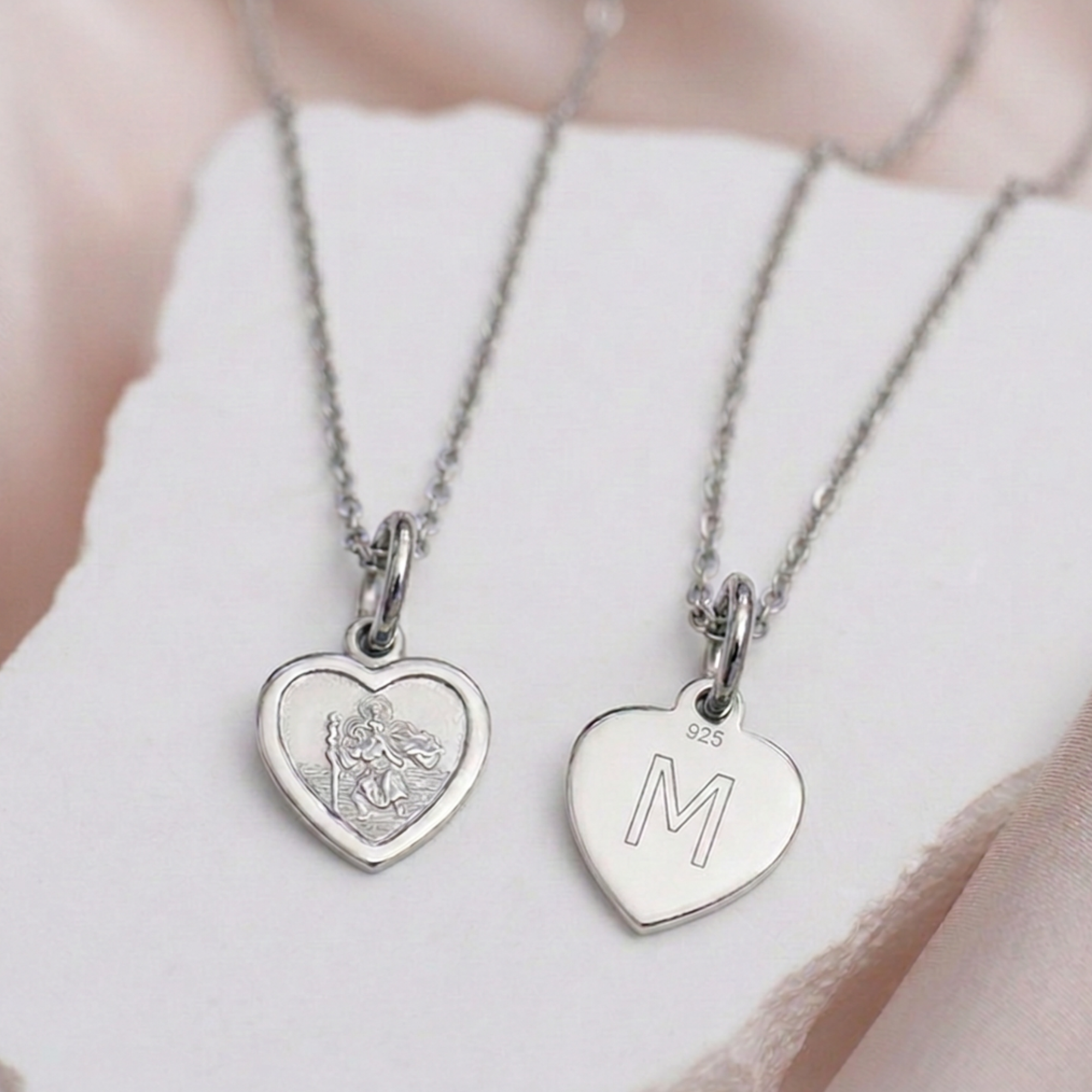 Personalised Silver St Christopher Heart Necklace