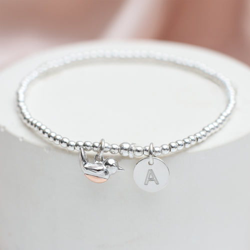 Personalised Sterling Silver Robin Bead Bracelet