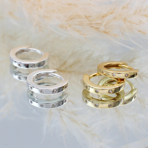 18ct Gold Plated Crystal Set Hoop Huggie Earrings