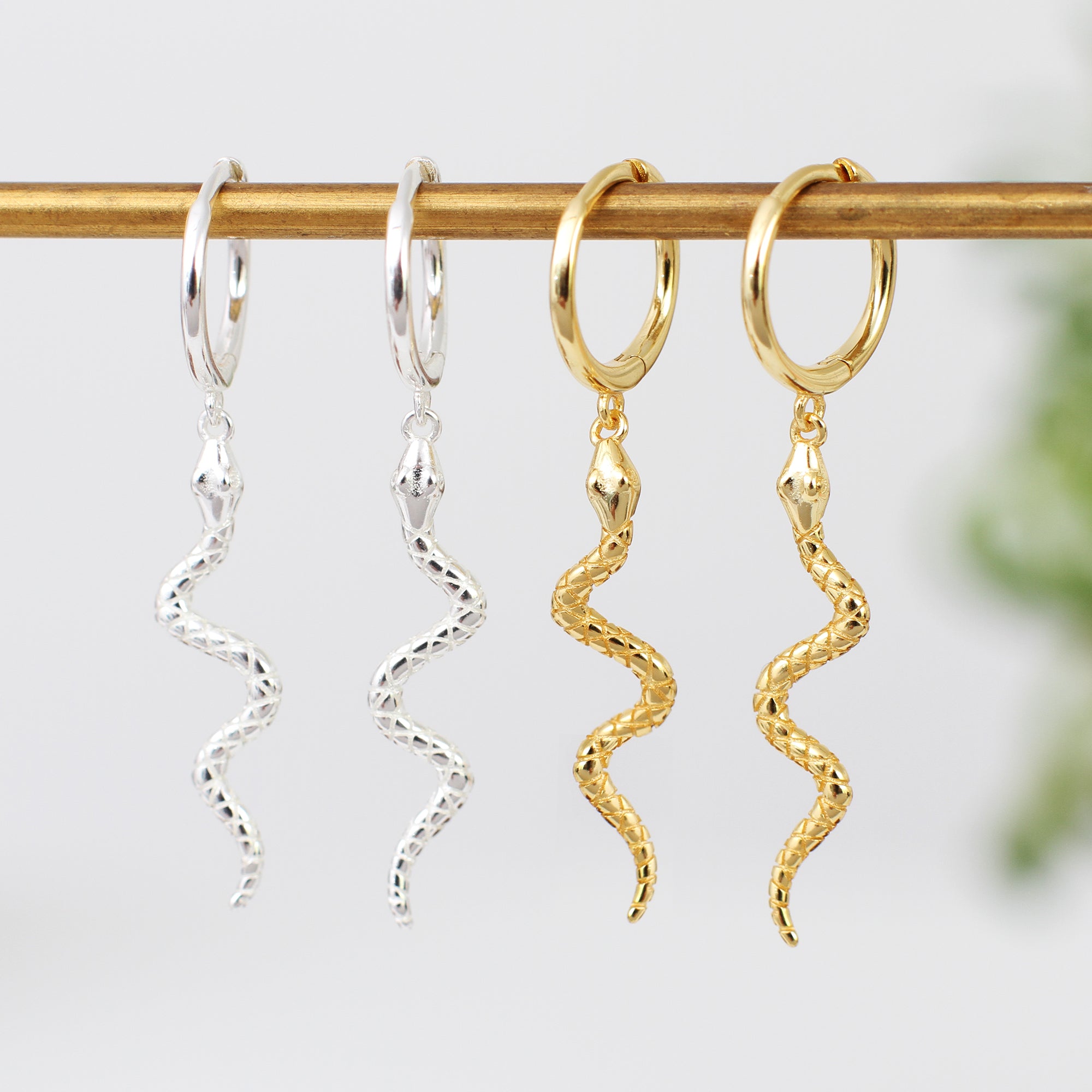 18ct Gold Plated or Silver Snake Huggie Hoop Earrings
