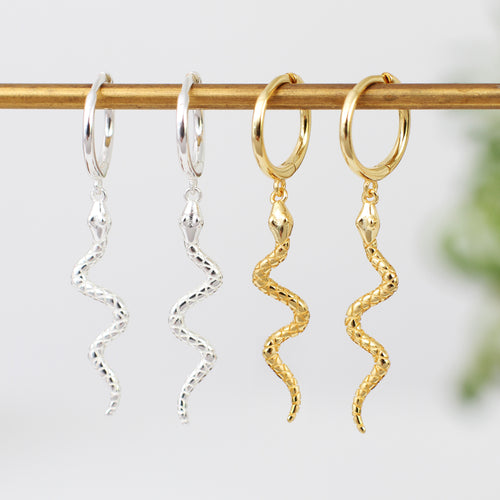 18ct Gold Plated or Silver Snake Huggie Hoop Earrings