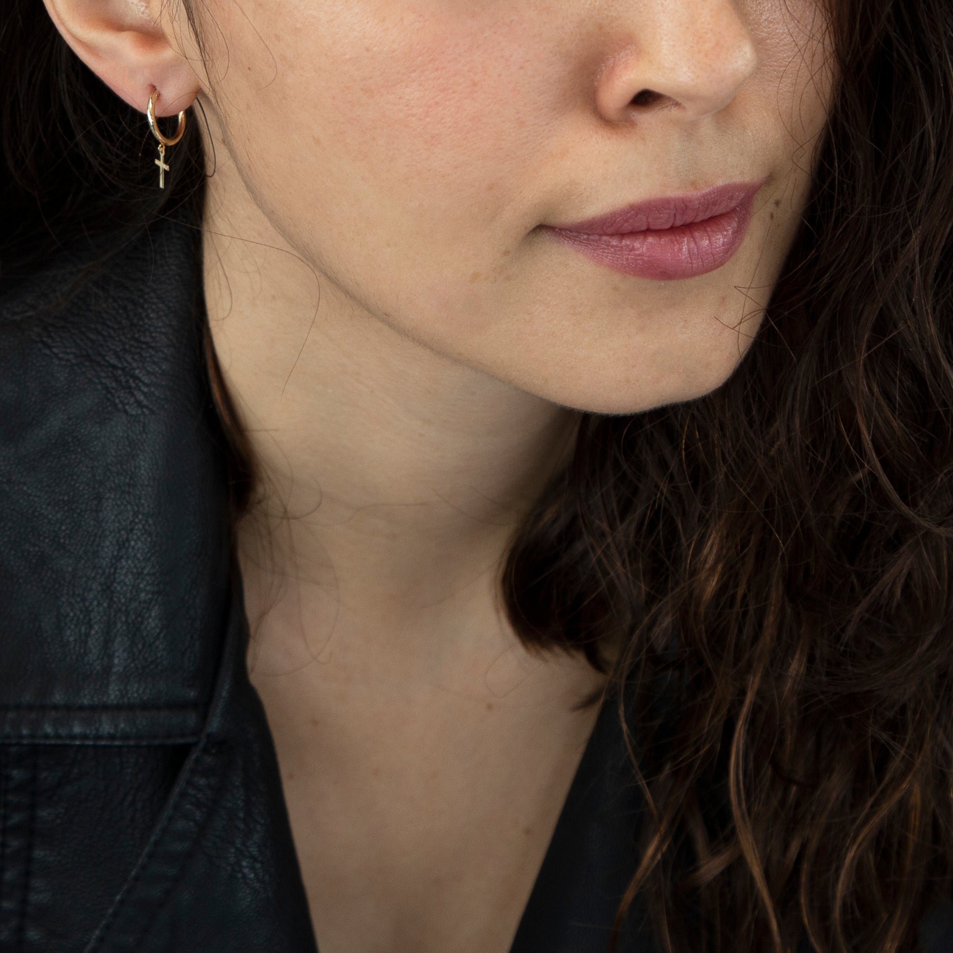 9ct Yellow Gold Cross Sleeper Hoop Earrings