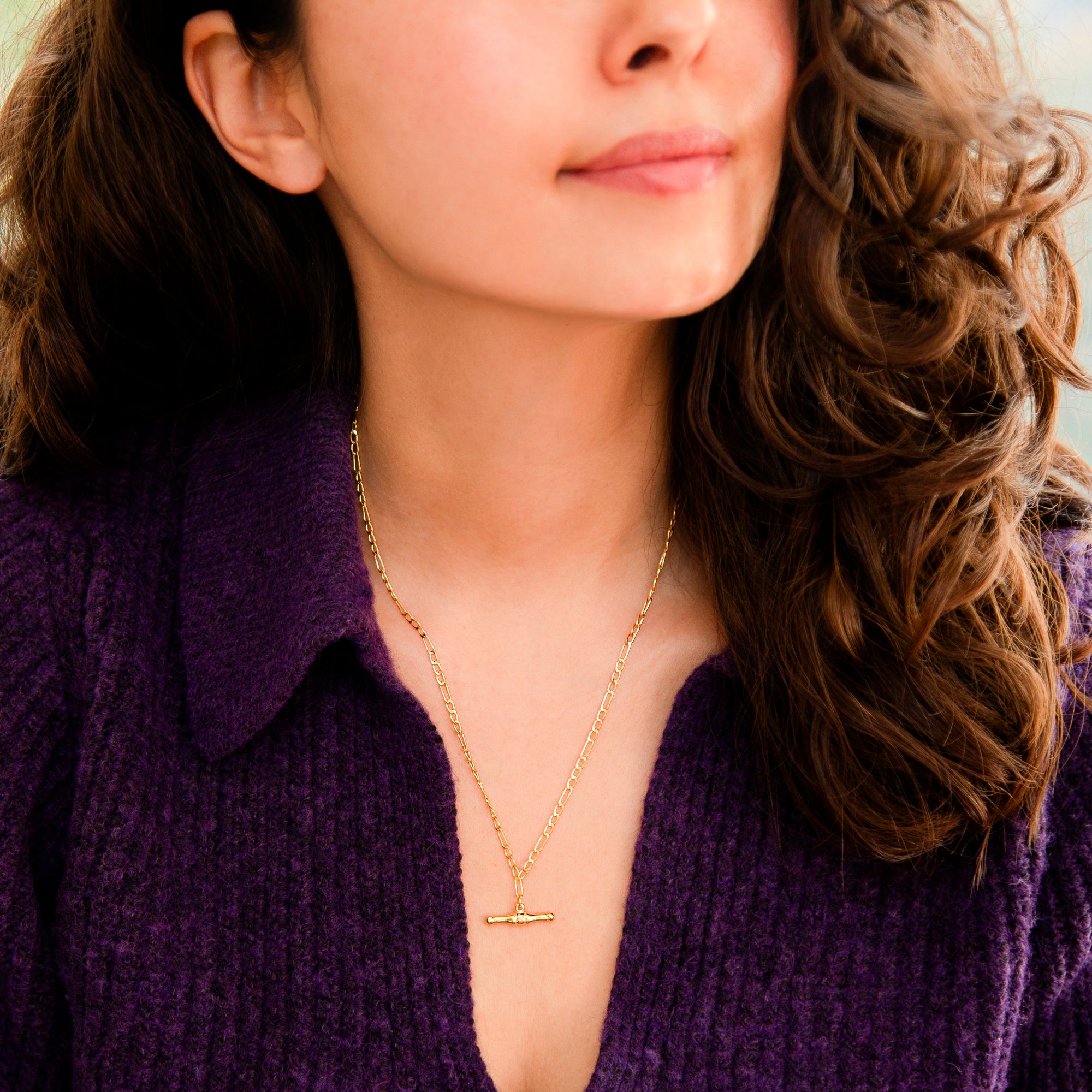 9ct Yellow Gold T-Bar Figaro Chain Necklace