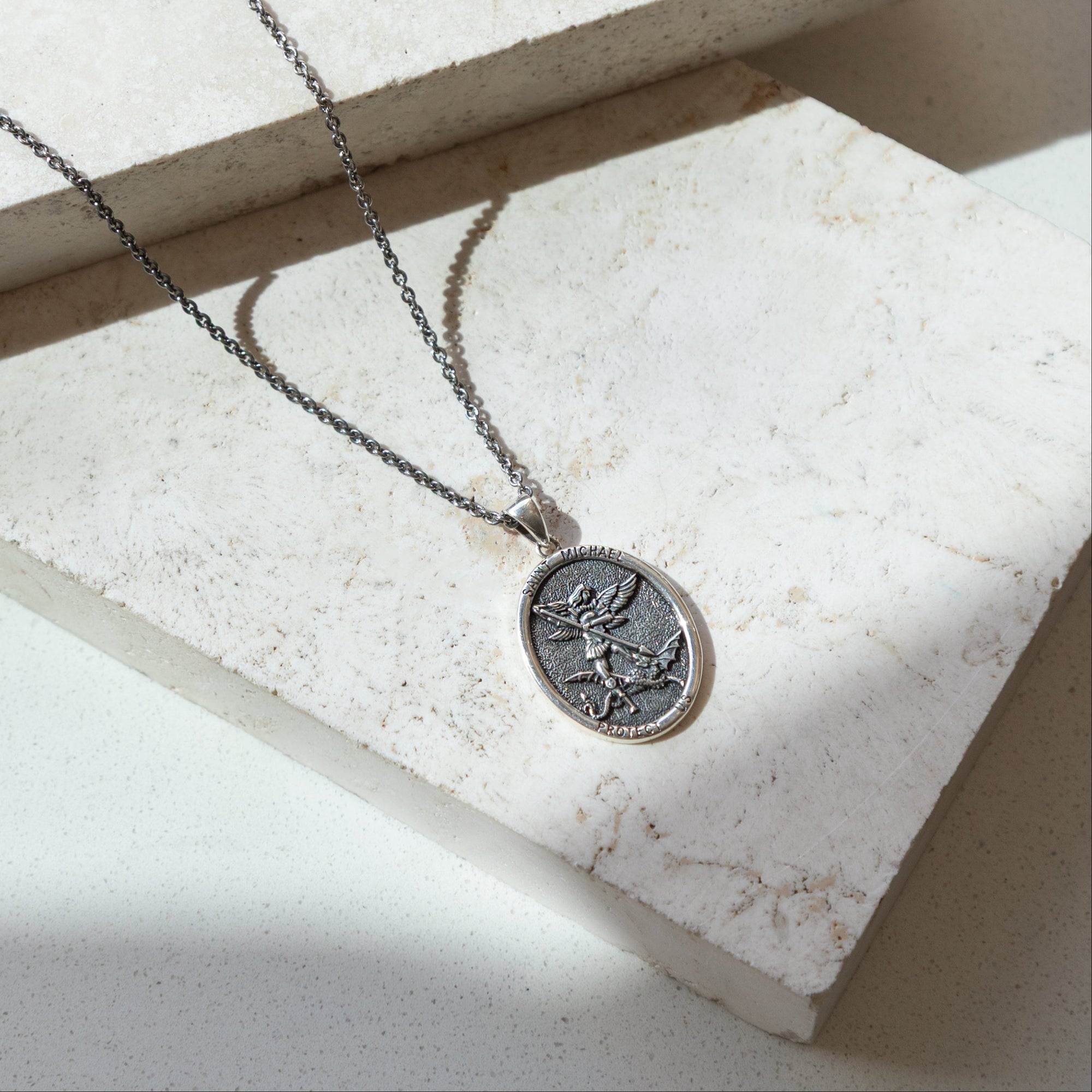Sterling Silver Oxidised St Michael Necklace