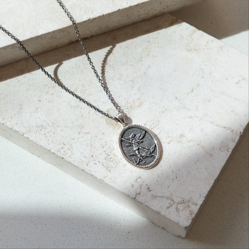 Sterling Silver Oxidised St Michael Necklace