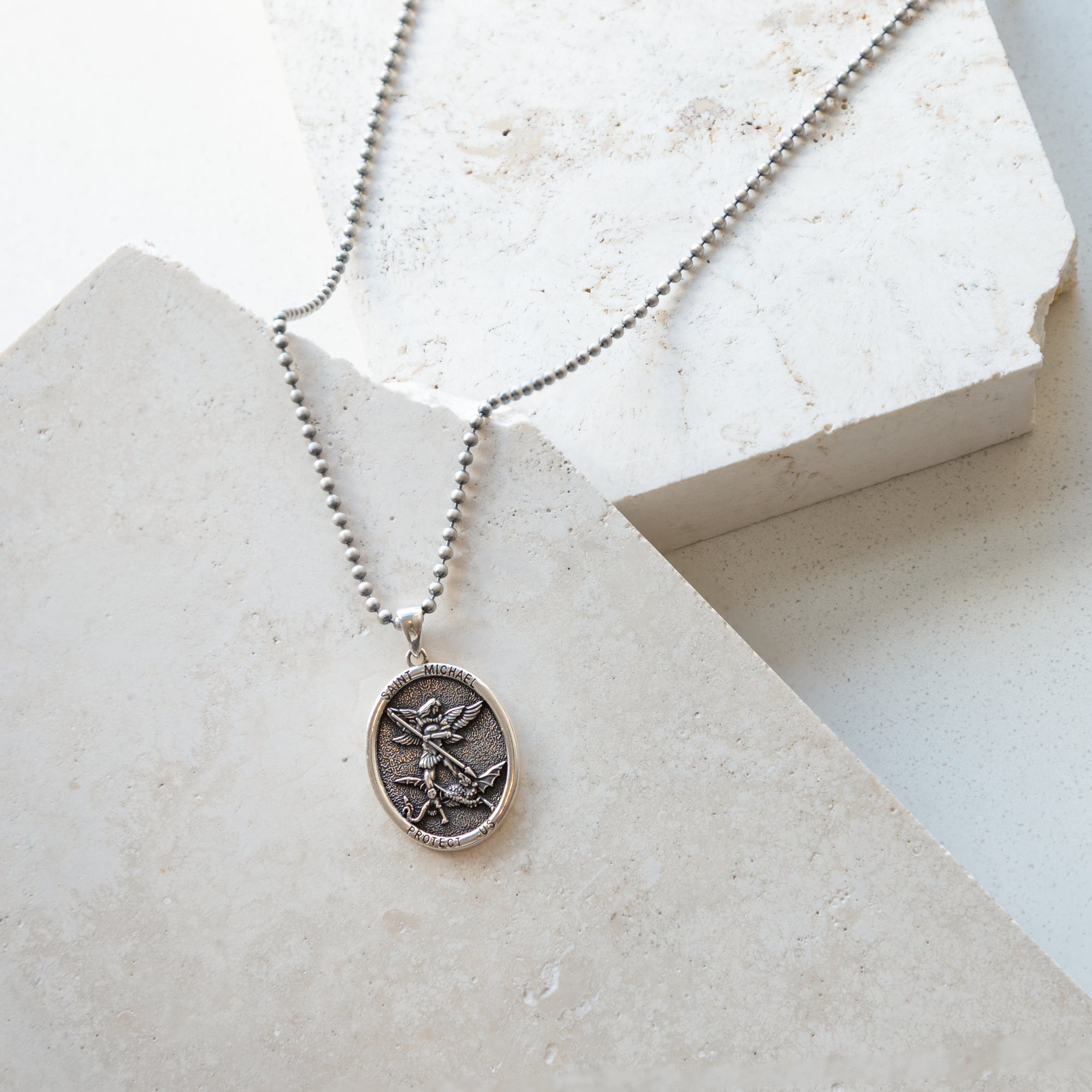 Sterling Silver Oxidised St Michael Necklace