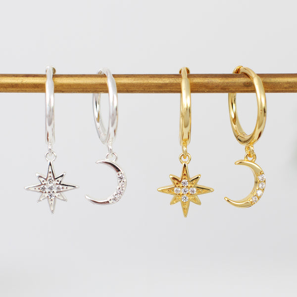Crystal Star And Moon Hoop Earrings By Nest Gifts
