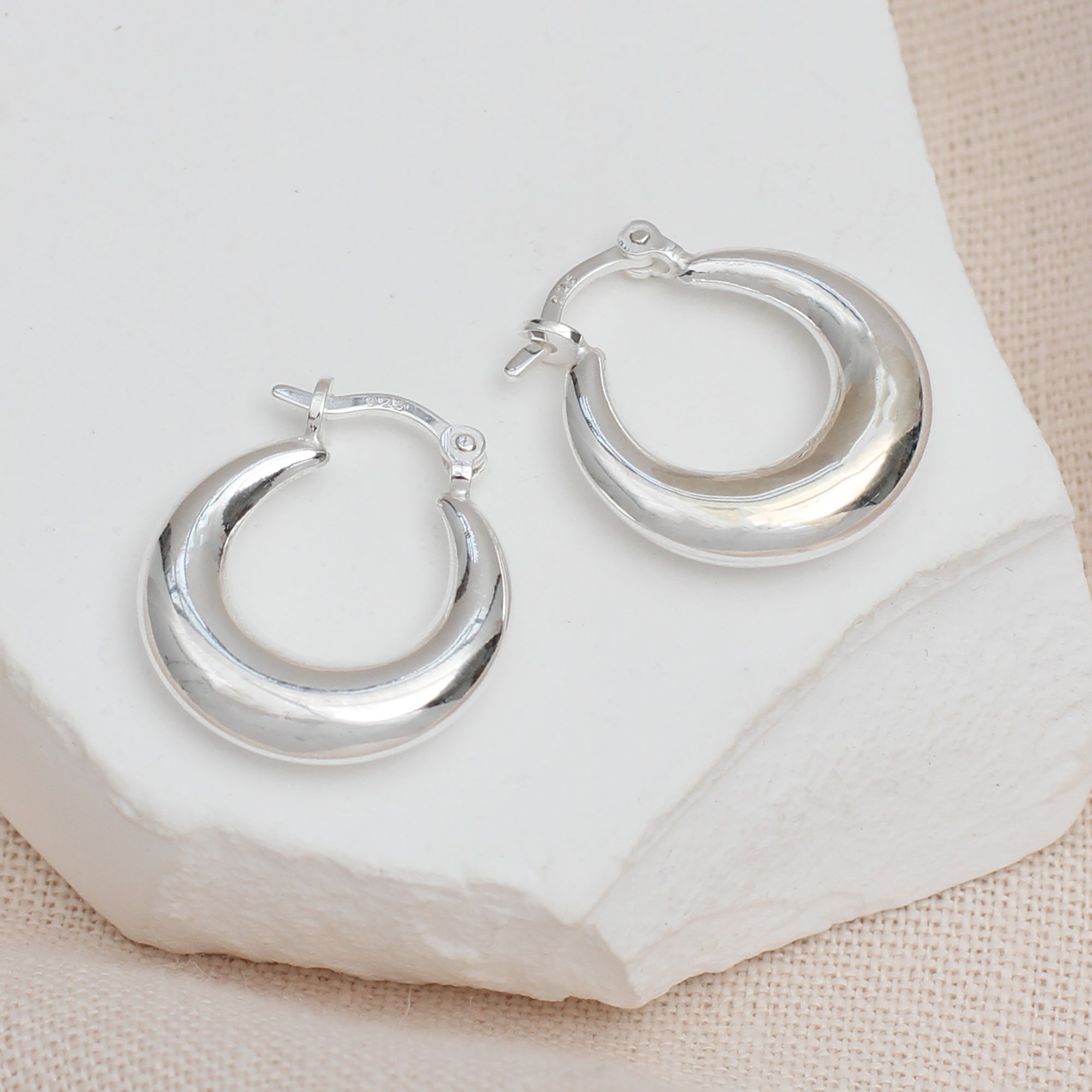 Sterling Silver Puffy Hoop Earrings