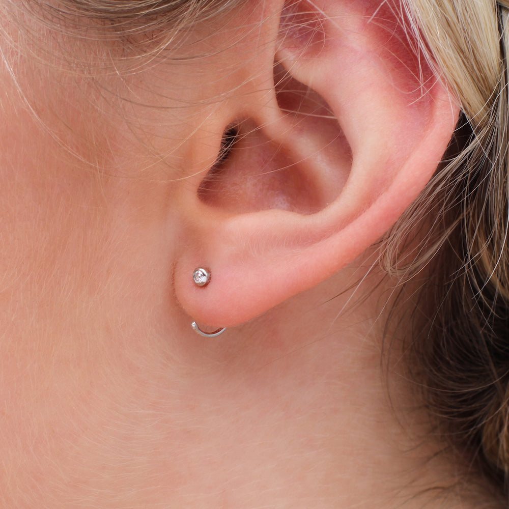 18ct Gold Plated or Sterling Silver Cubic Zirconia Pull Through Mini Hoop Earrings