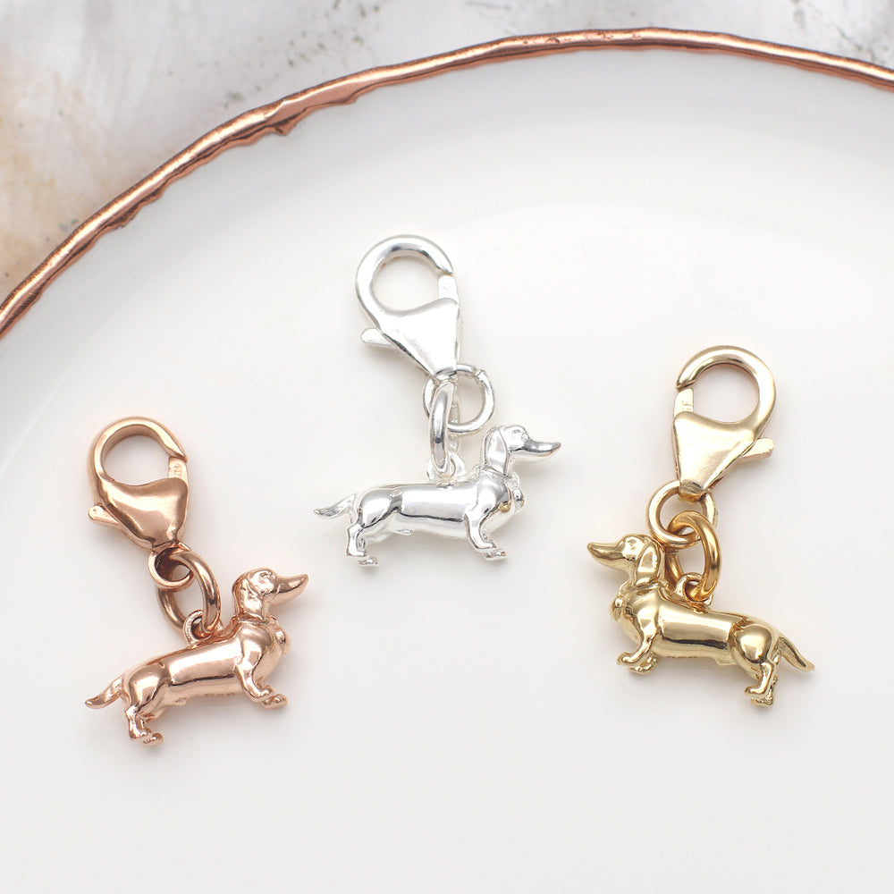 Sterling Silver or 18ct Gold Plated Tiny Dachshund Dog Charm